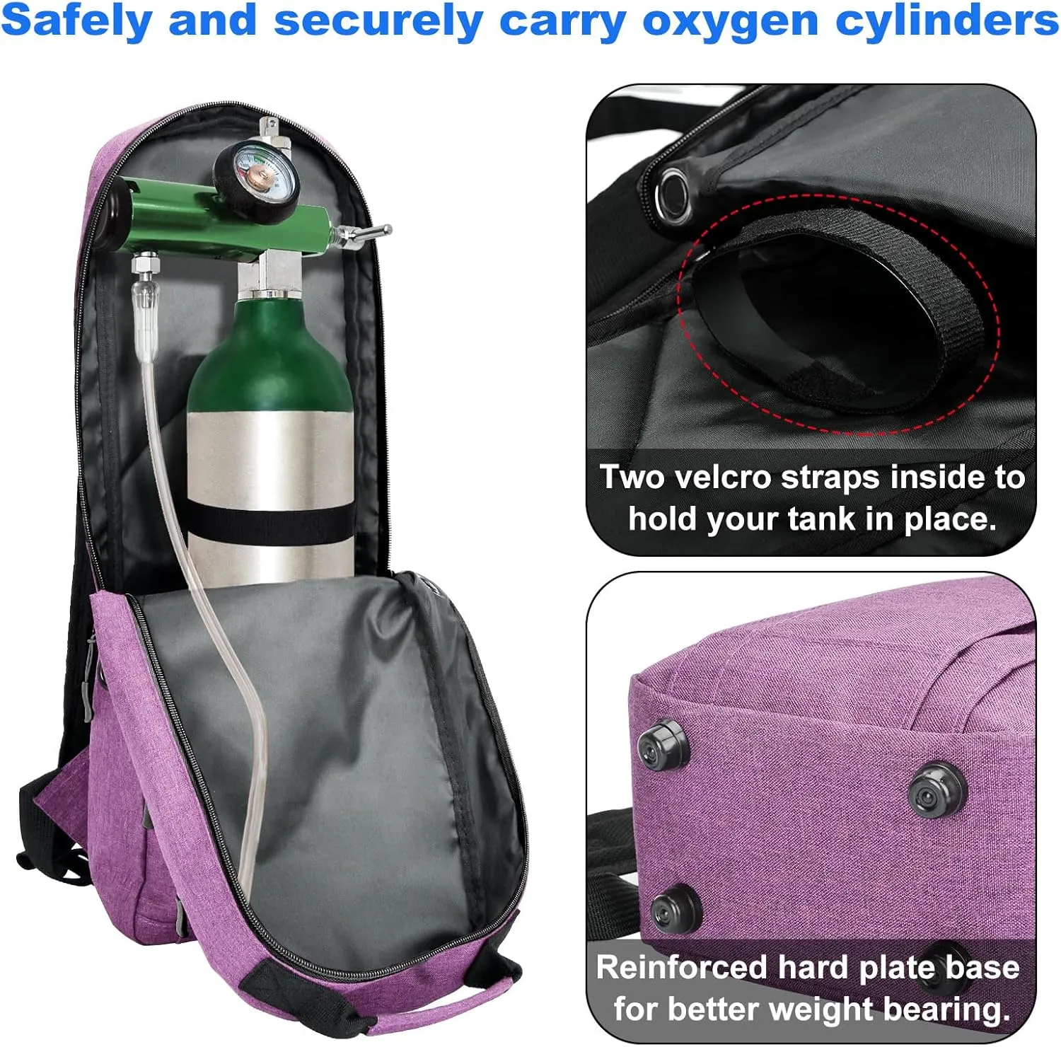 iGuerburn Oxygen Tank Backpack Size D, Portable Oxygen Backpack for D/M15 JD/M22 Cylinder Bag O2 Tank Carrier Holder for Travel (Purple)
