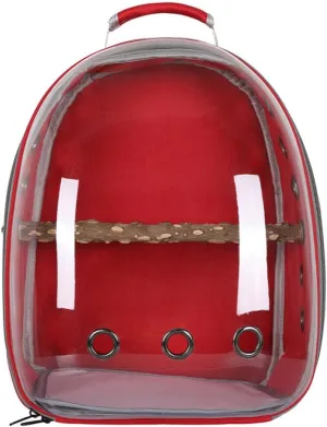 ikasus Parrot Backpack Transparent Pet Birds Carrier Shoulders Bag Parrot Cage Backpack with Wooden Perch Breathable Backpack for Parrots Magpies Outing Travel Red