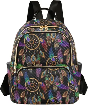 Indian Dreamcatcher Mandala Feather Mini Backpack Fashion Backpack Purse for Women,Handbag Shoulder Bag Casual Daypack, Ladies Gift for College Work （M）