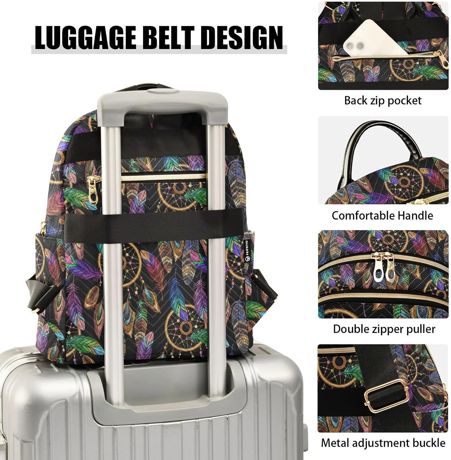 Indian Dreamcatcher Mandala Feather Mini Backpack Fashion Backpack Purse for Women,Handbag Shoulder Bag Casual Daypack, Ladies Gift for College Work （M）