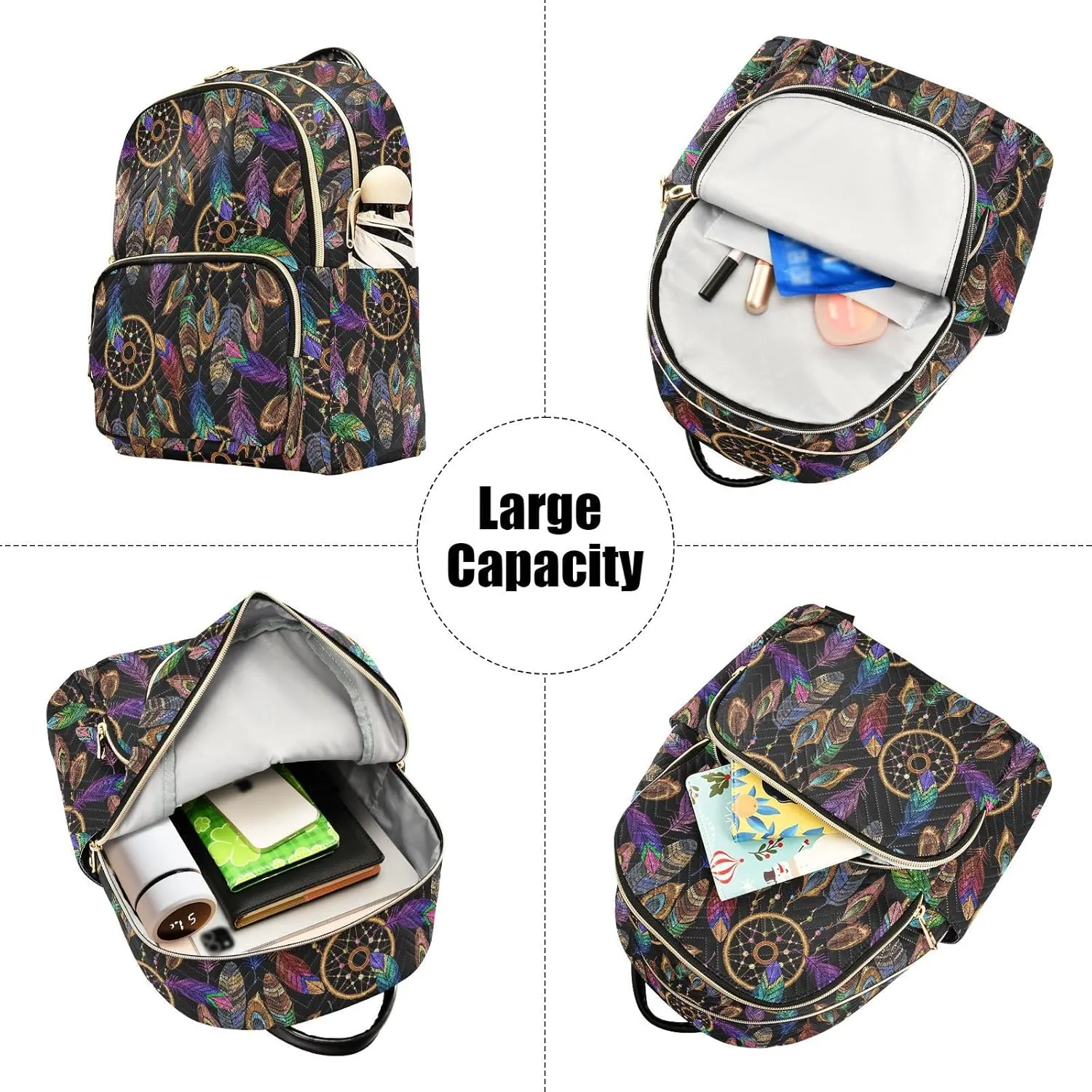 Indian Dreamcatcher Mandala Feather Mini Backpack Fashion Backpack Purse for Women,Handbag Shoulder Bag Casual Daypack, Ladies Gift for College Work （M）