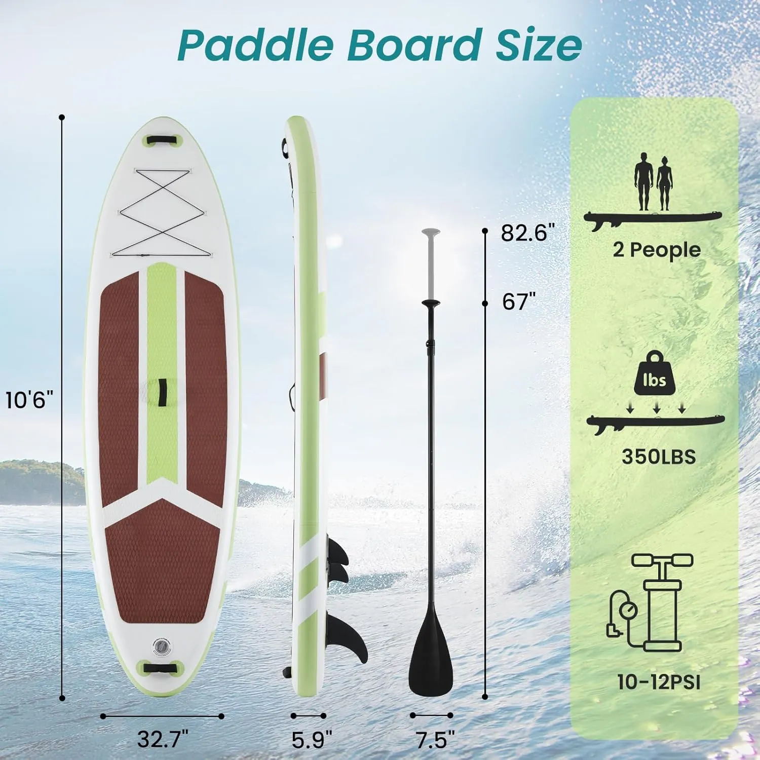 Inflatable Stand Up Paddle Board 10'6" with Premium SUP Paddleboard Accessories, Wide Stable Anti-Slip EVA Deck Design, Blow Up Surfboard for Youth & Adults of All Skill Levels