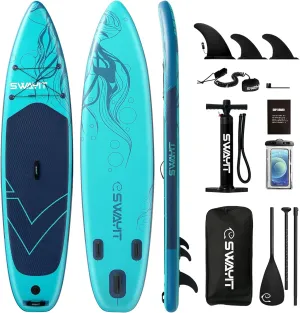 Inflatable Stand Up Paddle Board – Durable SUP with Adjustable Paddle,Dual Action Pump, Carry Bag, Ankle Leash, Non-Slip EVA Deck – All Skill Levels