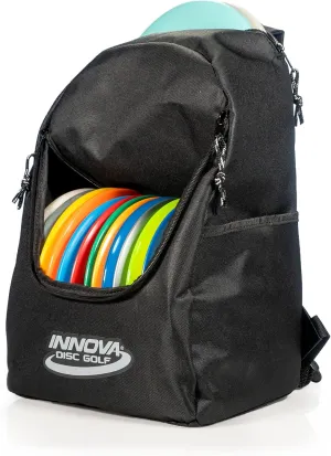 Innova Discover Disc Golf Backpack Bag, Pick Color, Holds 15 Discs, Beverage & Cargo Pockets Black