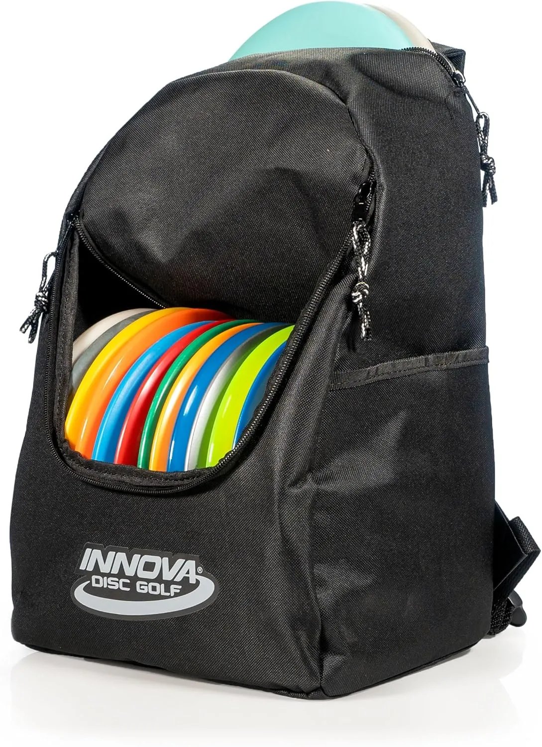 Innova Discover Disc Golf Backpack Bag, Pick Color, Holds 15 Discs, Beverage & Cargo Pockets Black