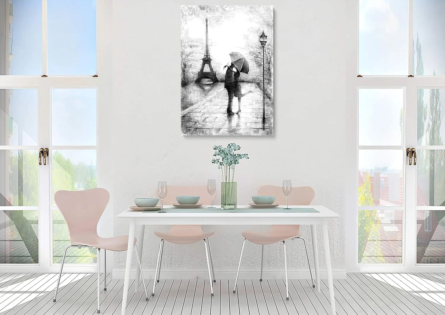 INTALENCE ART Unique Romantic Paris Wall Decor, 8x12in Canvas Wall Art Eiffel Tower Print on Canvas, Modern Home and Office Decoration. Premium Giclee Print Gallery Wrap Black and White Easy to Hang.