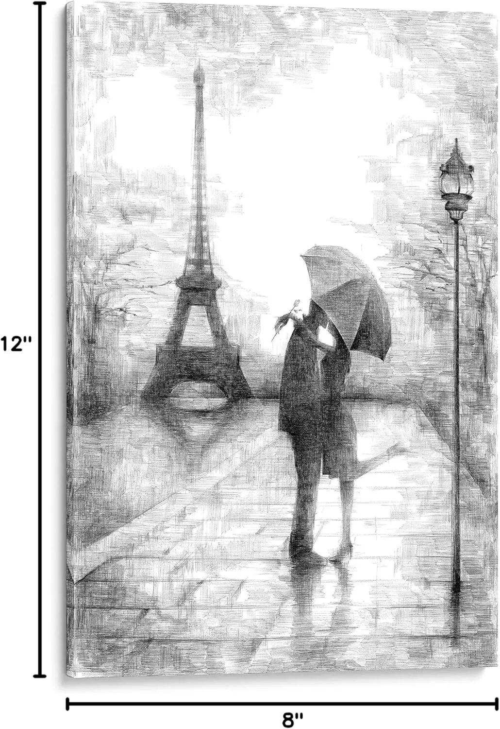 INTALENCE ART Unique Romantic Paris Wall Decor, 8x12in Canvas Wall Art Eiffel Tower Print on Canvas, Modern Home and Office Decoration. Premium Giclee Print Gallery Wrap Black and White Easy to Hang.