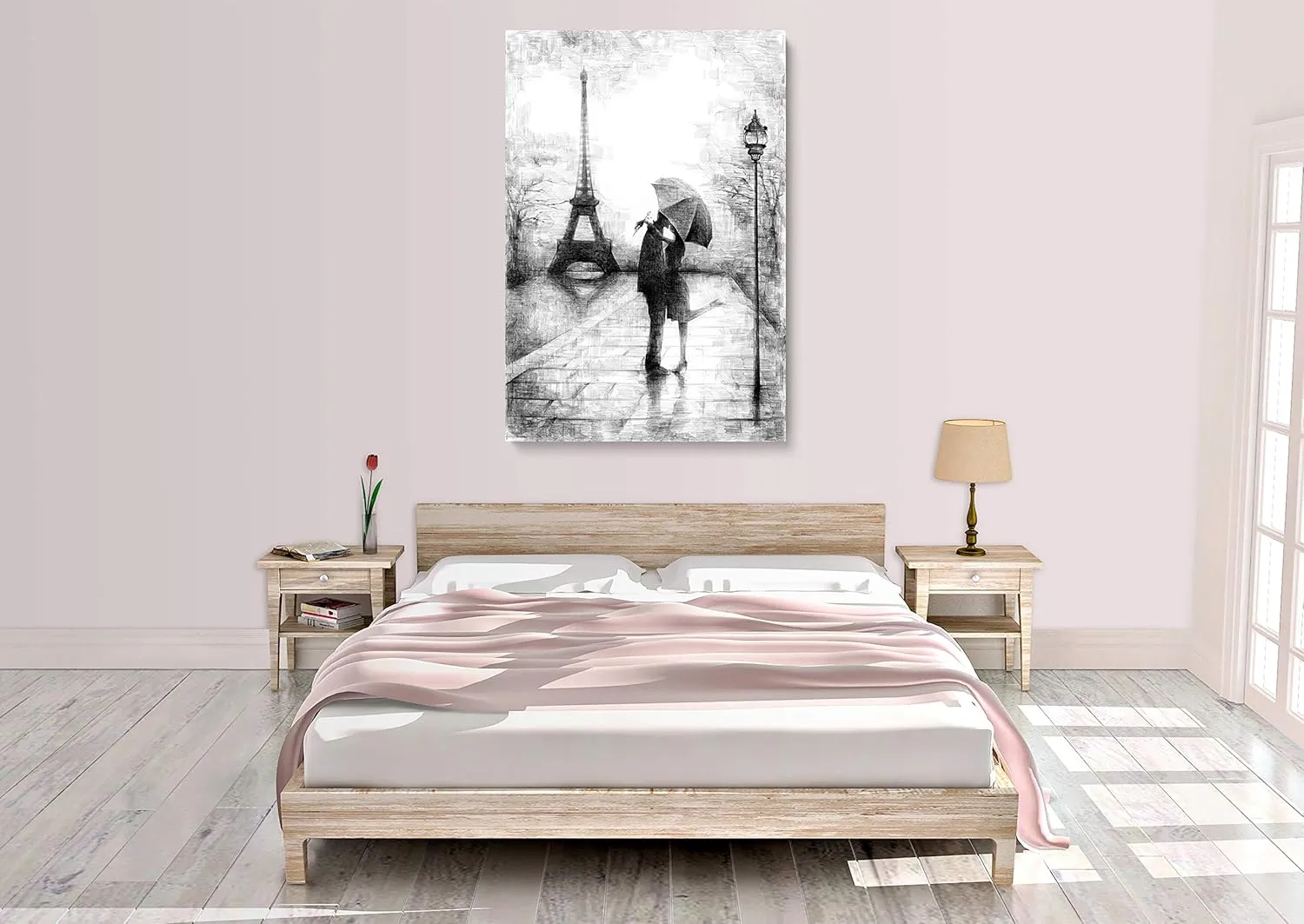INTALENCE ART Unique Romantic Paris Wall Decor, 8x12in Canvas Wall Art Eiffel Tower Print on Canvas, Modern Home and Office Decoration. Premium Giclee Print Gallery Wrap Black and White Easy to Hang.