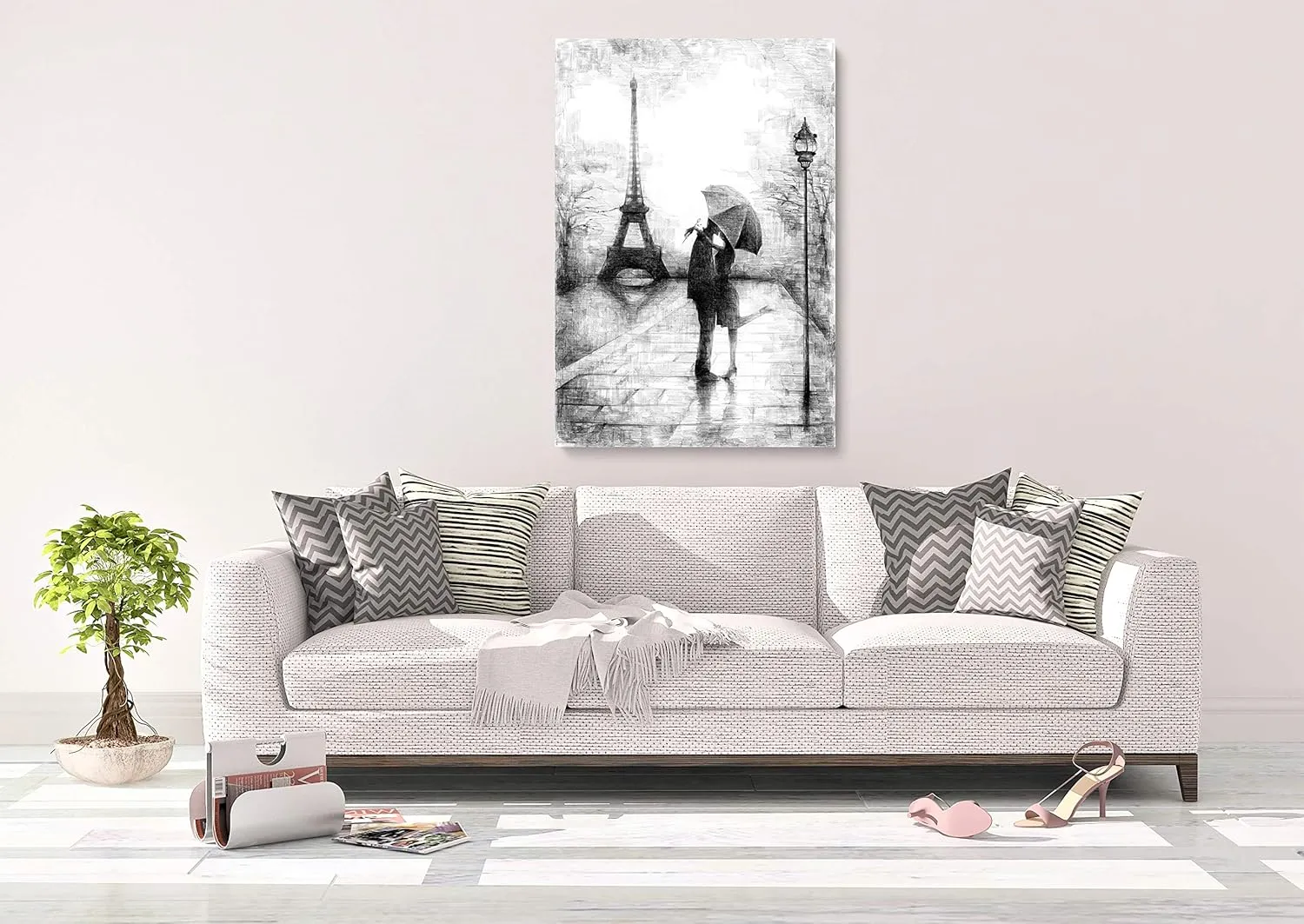 INTALENCE ART Unique Romantic Paris Wall Decor, 8x12in Canvas Wall Art Eiffel Tower Print on Canvas, Modern Home and Office Decoration. Premium Giclee Print Gallery Wrap Black and White Easy to Hang.