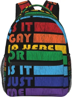 Is It Gay In Here Gender LGBT Pride Rainbow Backpack Lightweight Laptop Backpack Casual Daypack Travel Double Shoulder Bag For Women Men