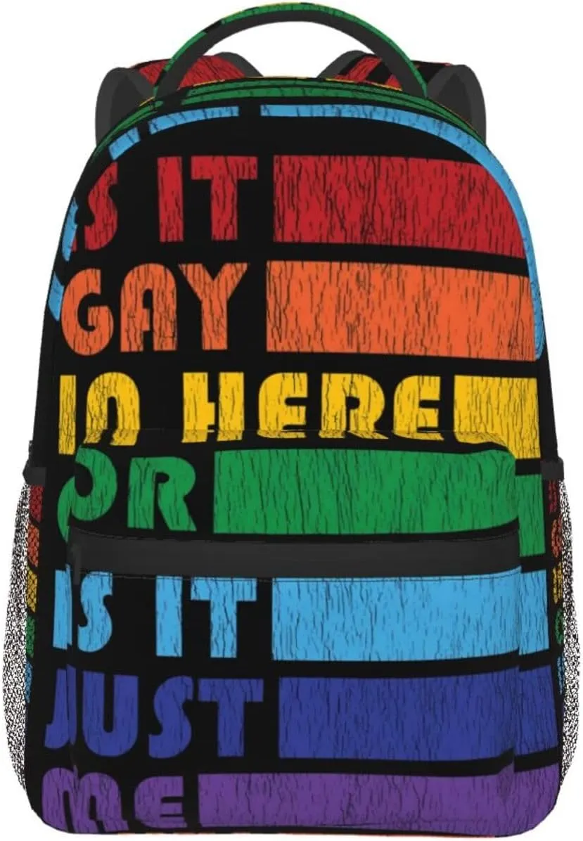 Is It Gay In Here Gender LGBT Pride Rainbow Backpack Lightweight Laptop Backpack Casual Daypack Travel Double Shoulder Bag For Women Men