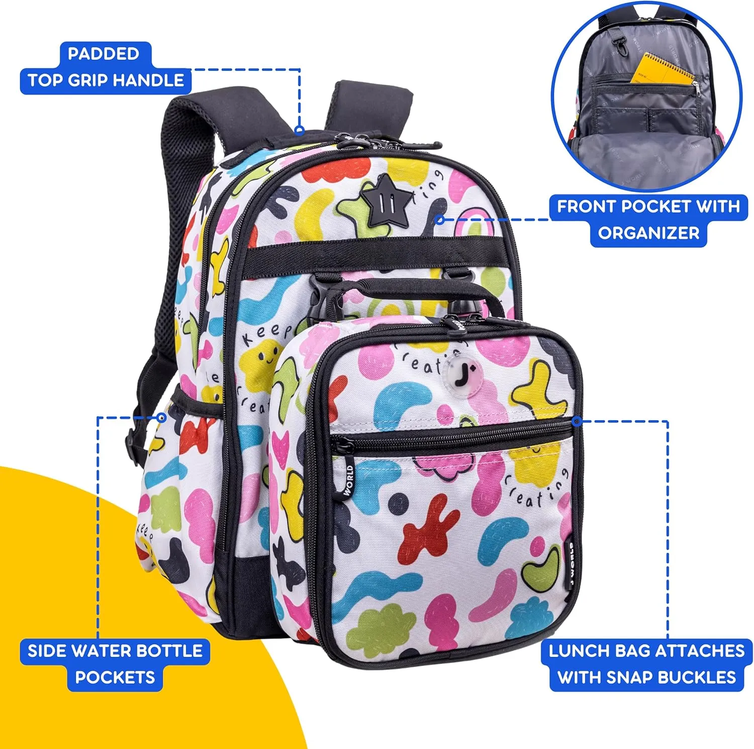 J World New York Unisex Kid's Backpack with Lunch Bag Set, Kiddo, One Size