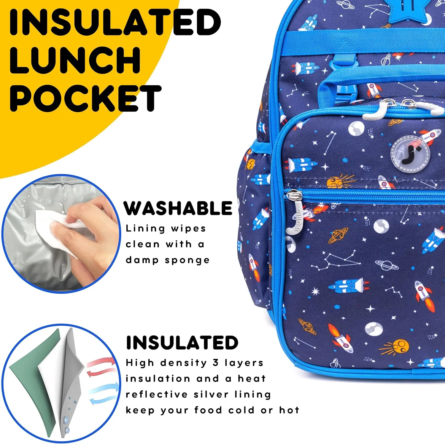 J World New York Unisex Kid's Backpack with Lunch Bag Set, Spaceship, One Size