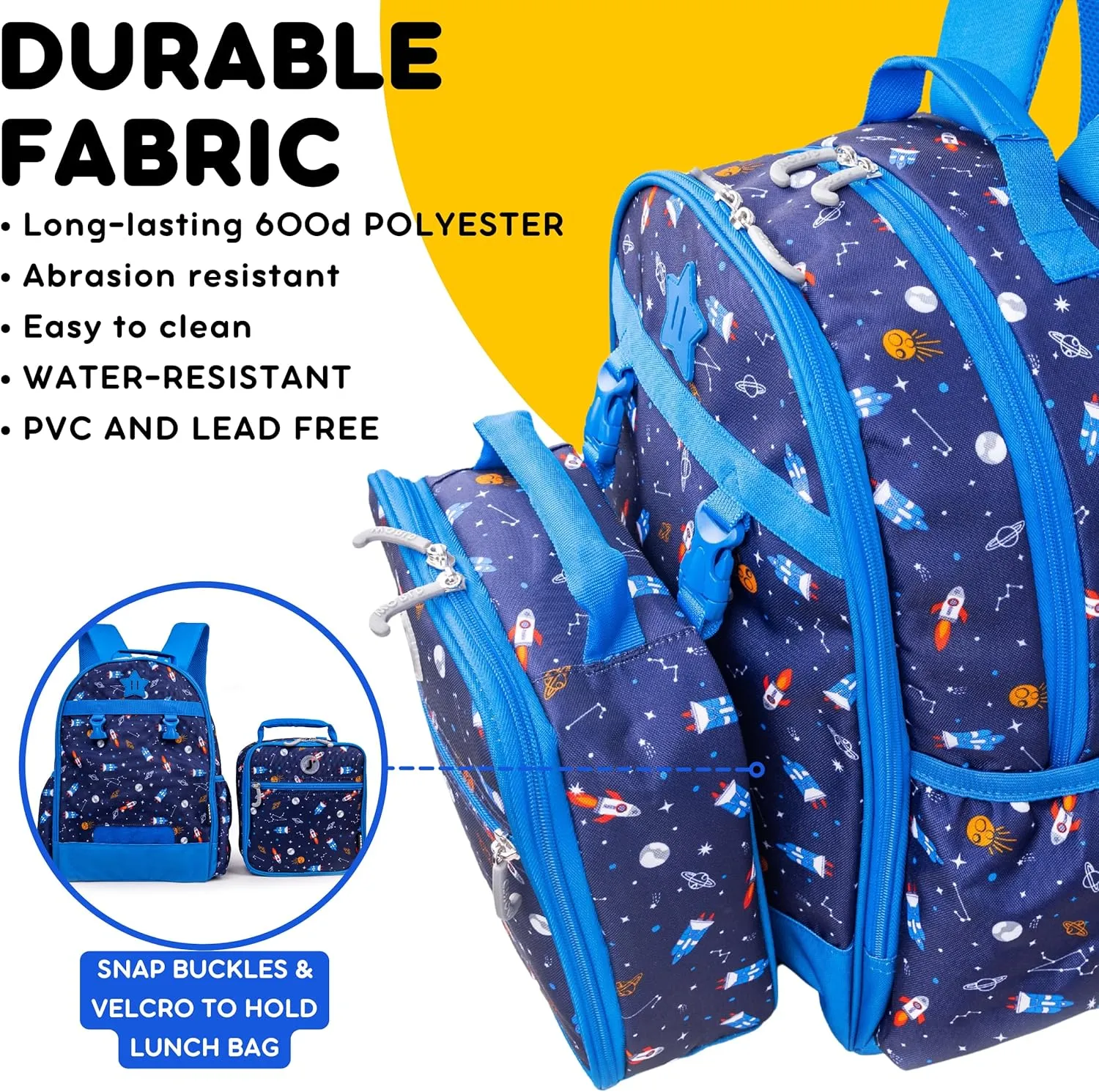 J World New York Unisex Kid's Backpack with Lunch Bag Set, Spaceship, One Size