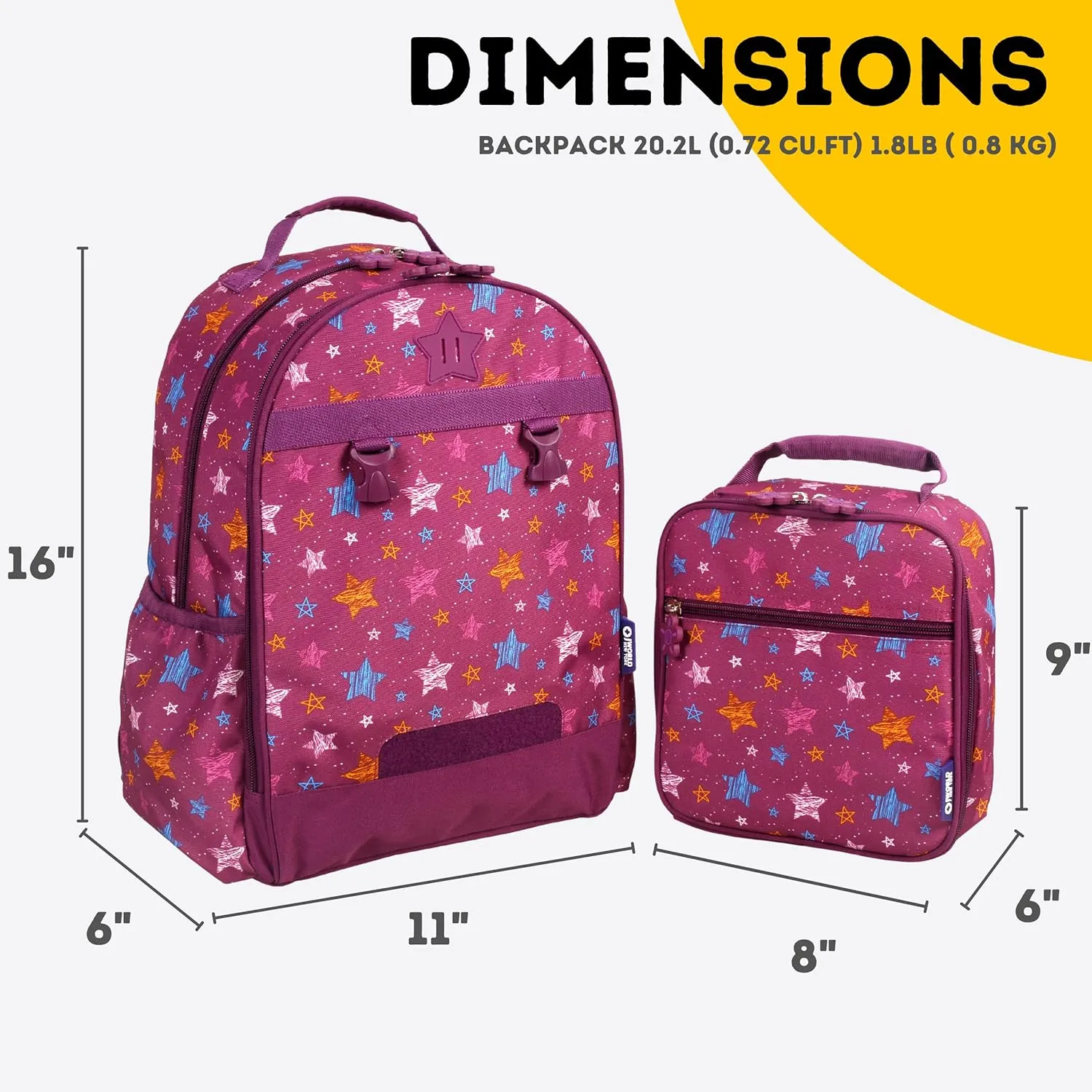 J World New York Unisex Kid's Backpack with Lunch Bag Set, Stars, One Size