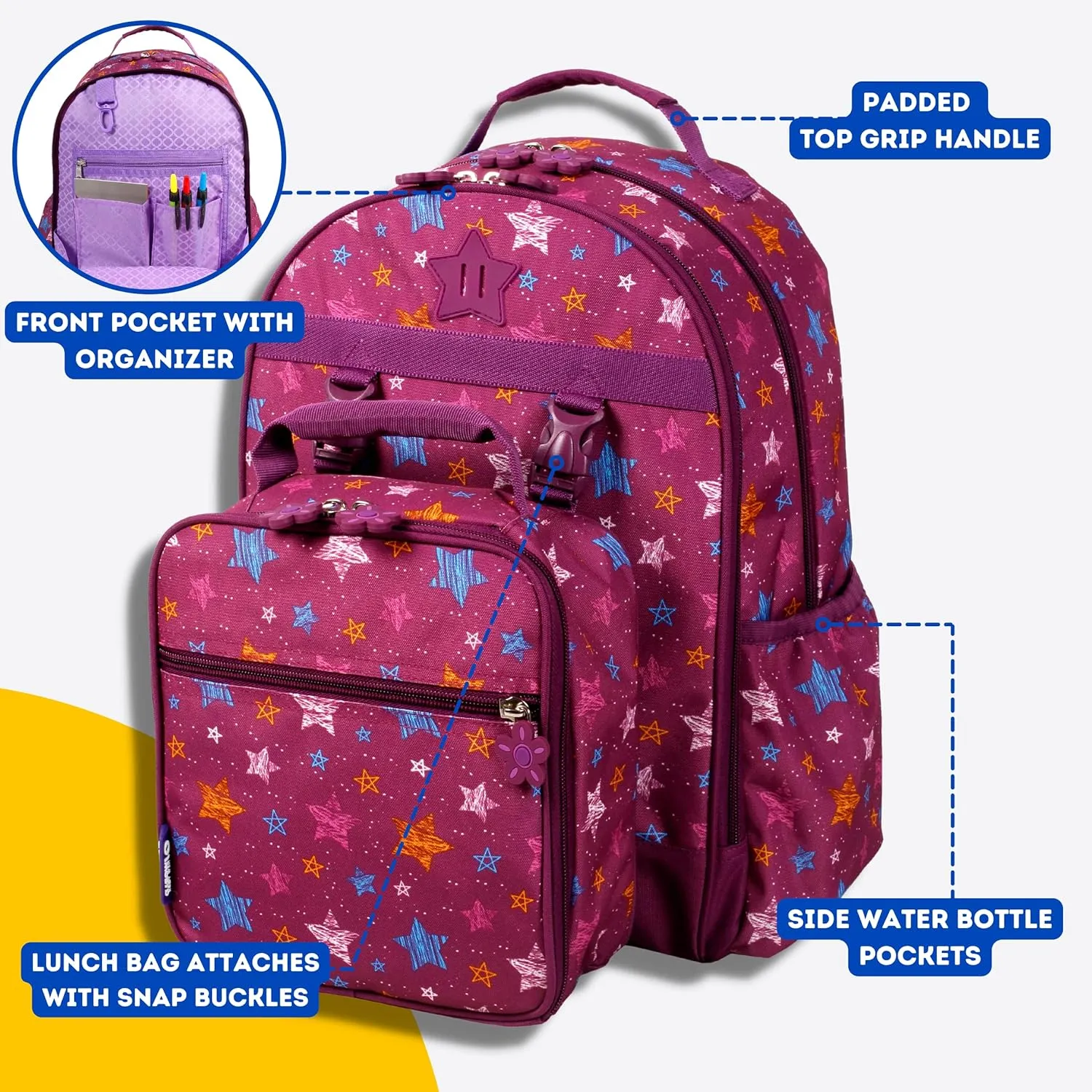 J World New York Unisex Kid's Backpack with Lunch Bag Set, Stars, One Size