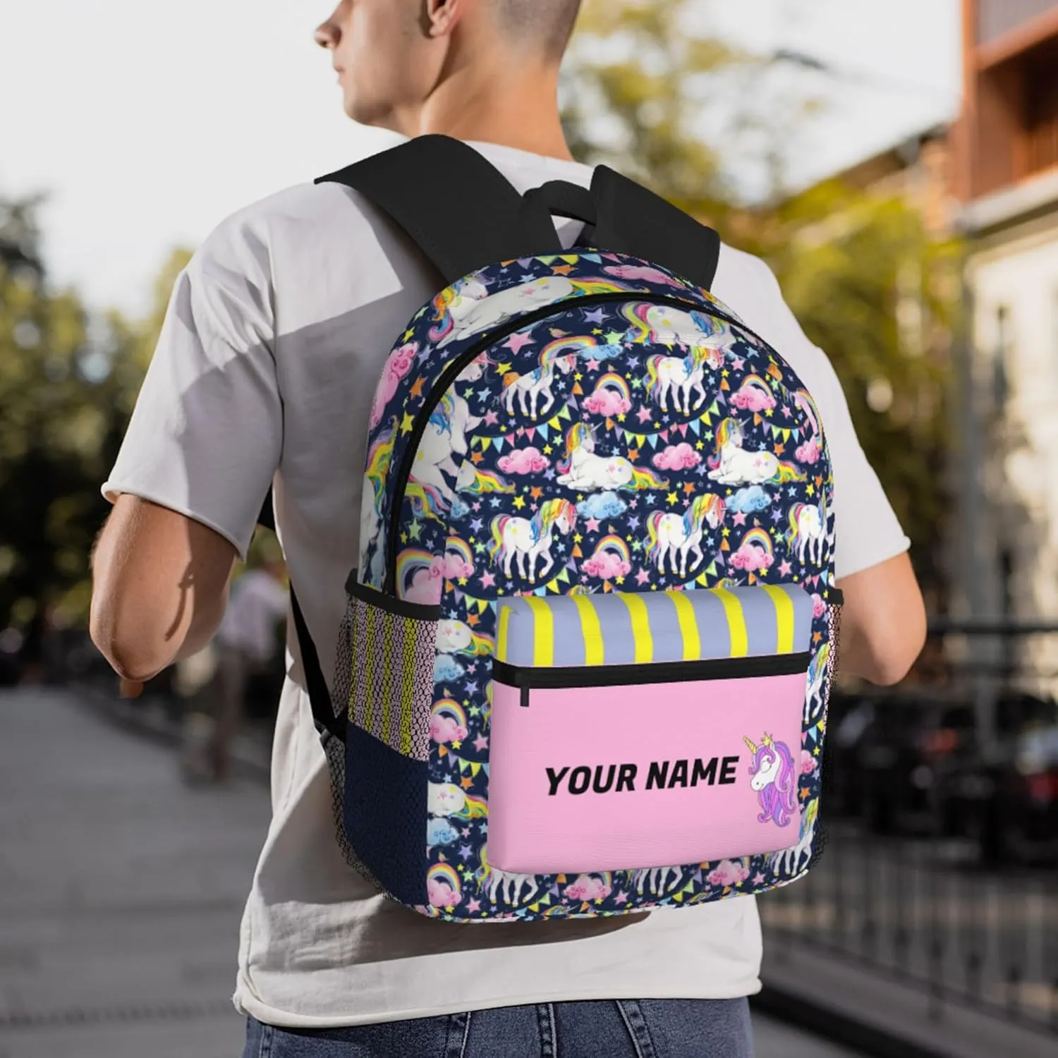 J&SBGFT Custom Backpack for Boys & Girls, Personalized Toddler Backpack with Name, Unicorn Print Kid School Bookbag 15in