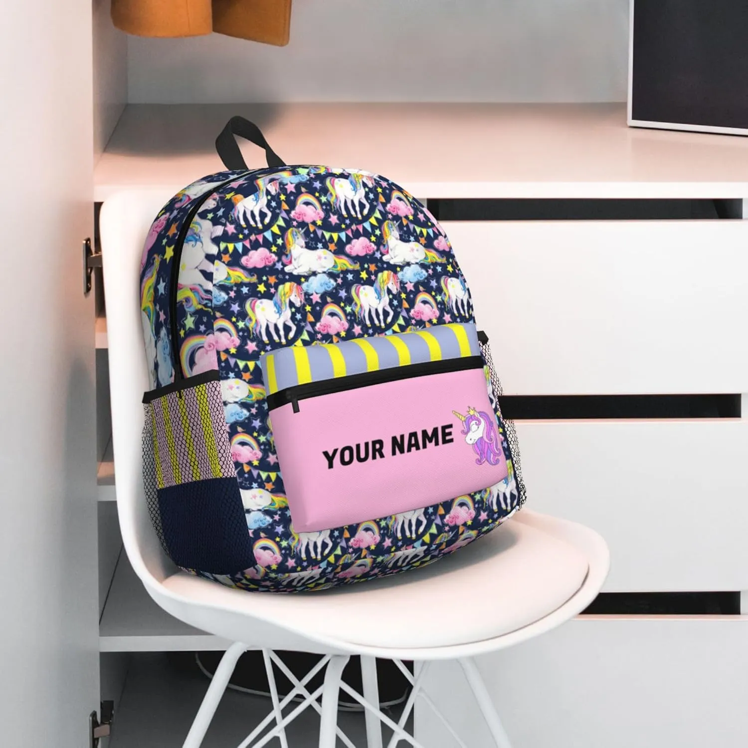 J&SBGFT Custom Backpack for Boys & Girls, Personalized Toddler Backpack with Name, Unicorn Print Kid School Bookbag 15in