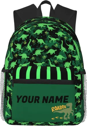 J&SBGFT Custom Backpack for Boys Girls,Personalized Toddler Backpack with Name,Customization Dinosaur Print Kid School Backpack Cute Bookbag 15in