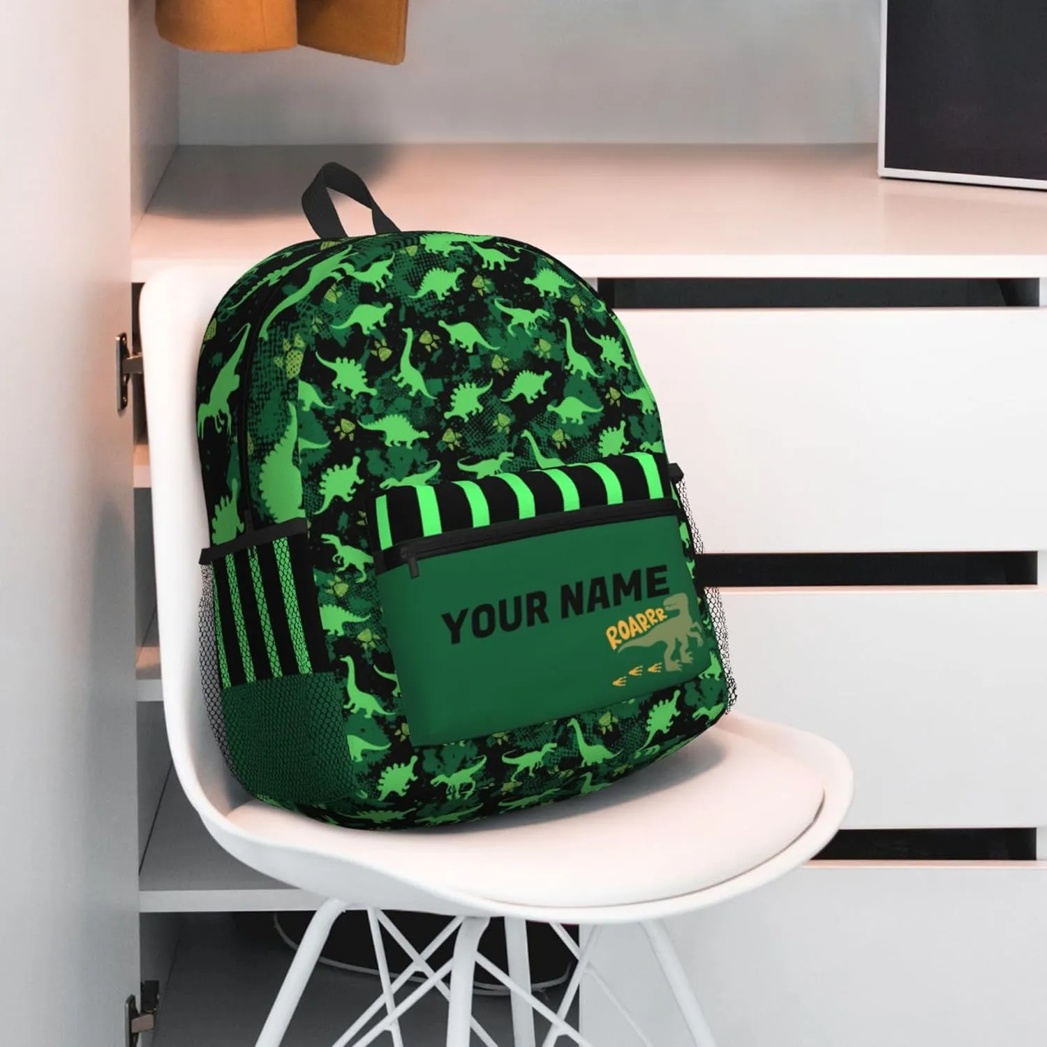 J&SBGFT Custom Backpack for Boys Girls,Personalized Toddler Backpack with Name,Customization Dinosaur Print Kid School Backpack Cute Bookbag 15in