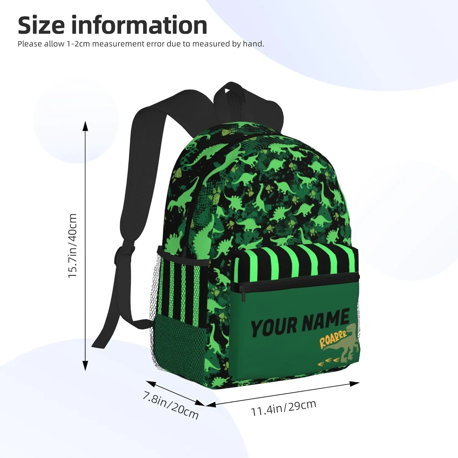 J&SBGFT Custom Backpack for Boys Girls,Personalized Toddler Backpack with Name,Customization Dinosaur Print Kid School Backpack Cute Bookbag 15in
