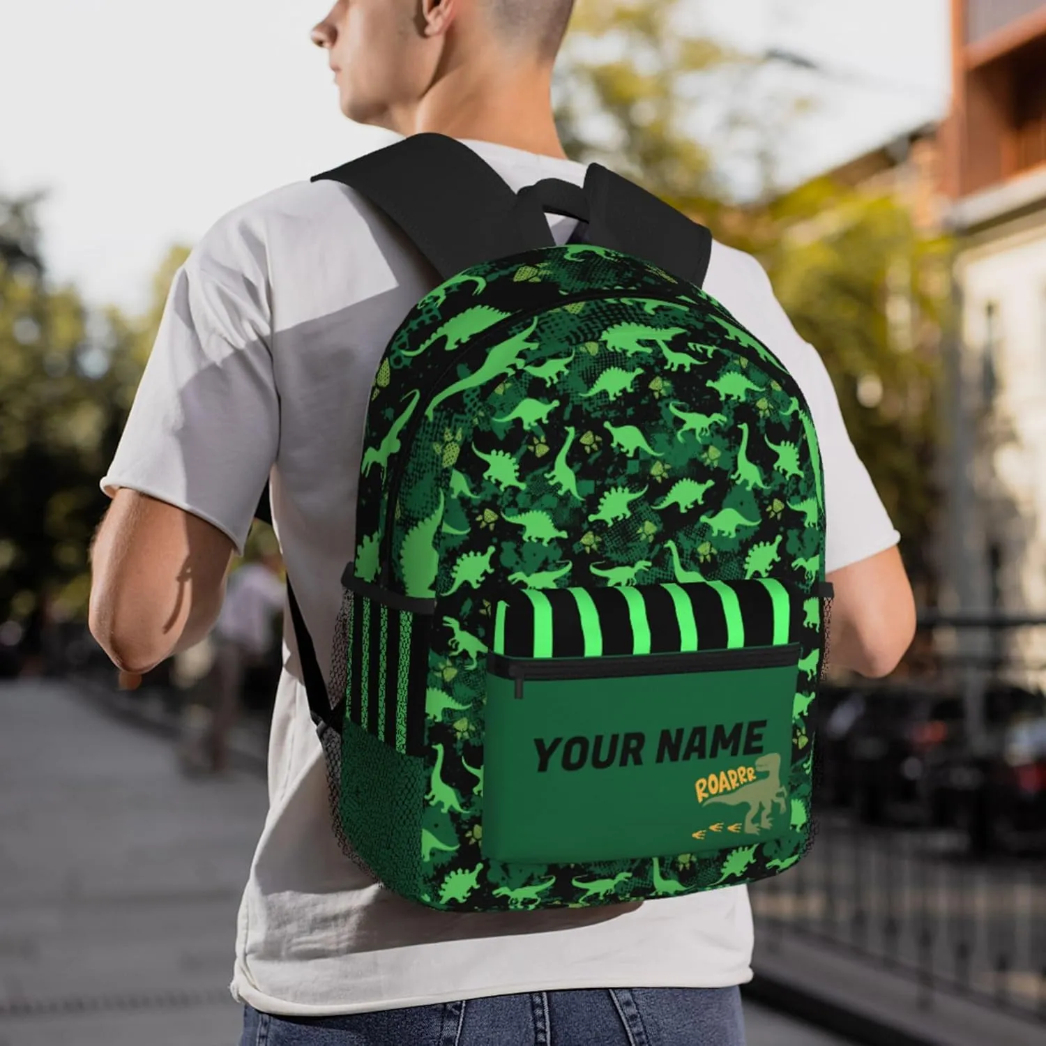 J&SBGFT Custom Backpack for Boys Girls,Personalized Toddler Backpack with Name,Customization Dinosaur Print Kid School Backpack Cute Bookbag 15in