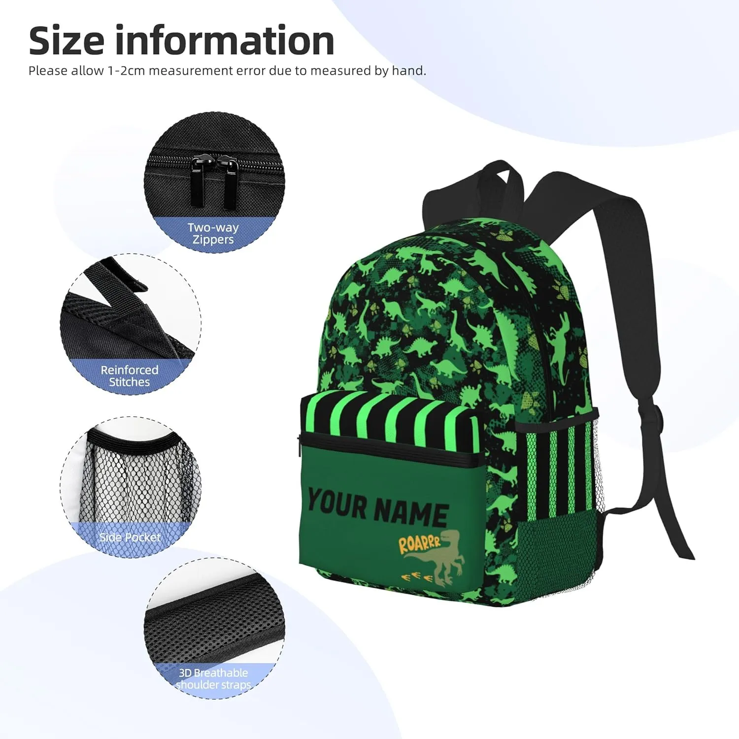 J&SBGFT Custom Backpack for Boys Girls,Personalized Toddler Backpack with Name,Customization Dinosaur Print Kid School Backpack Cute Bookbag 15in