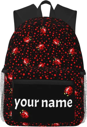 J&SBGFT Custom Backpack for Boys Girls,Personalized Toddler Backpack with Name,Customization Ladybug Print Kid School Backpack Cute Bookbag 15in