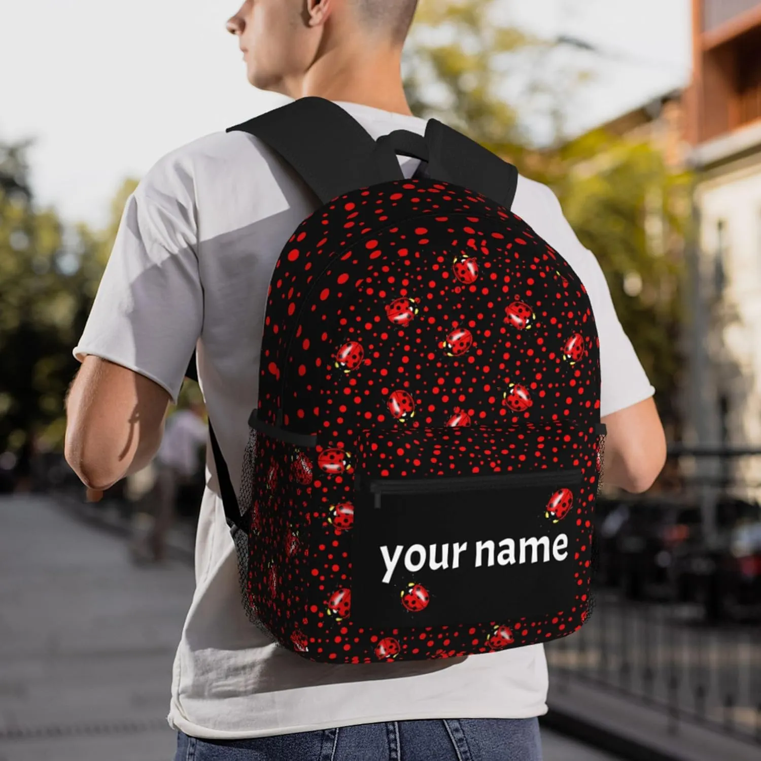 J&SBGFT Custom Backpack for Boys Girls,Personalized Toddler Backpack with Name,Customization Ladybug Print Kid School Backpack Cute Bookbag 15in