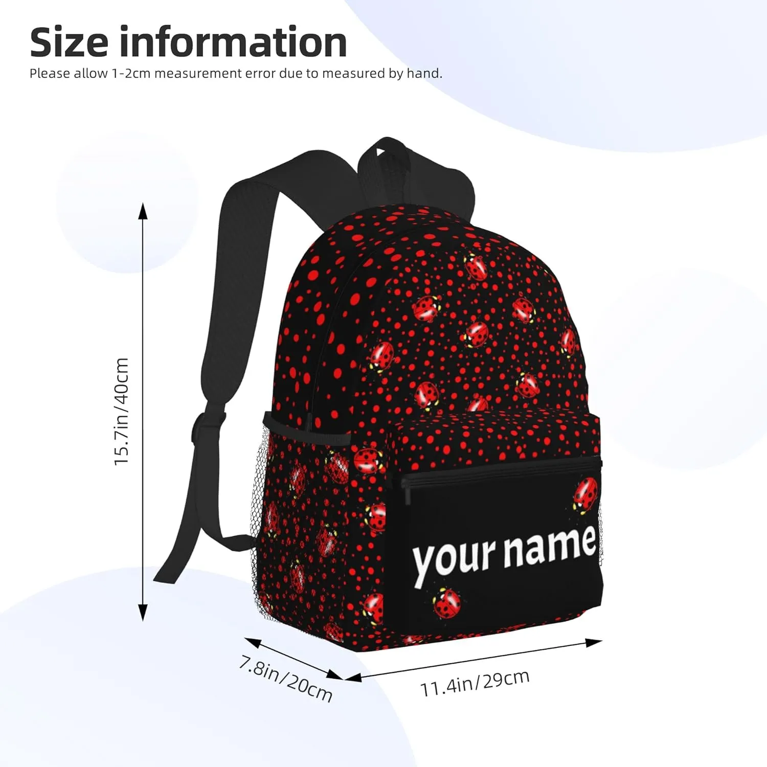 J&SBGFT Custom Backpack for Boys Girls,Personalized Toddler Backpack with Name,Customization Ladybug Print Kid School Backpack Cute Bookbag 15in