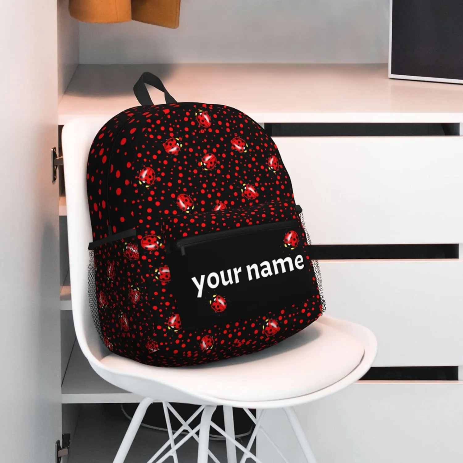 J&SBGFT Custom Backpack for Boys Girls,Personalized Toddler Backpack with Name,Customization Ladybug Print Kid School Backpack Cute Bookbag 15in
