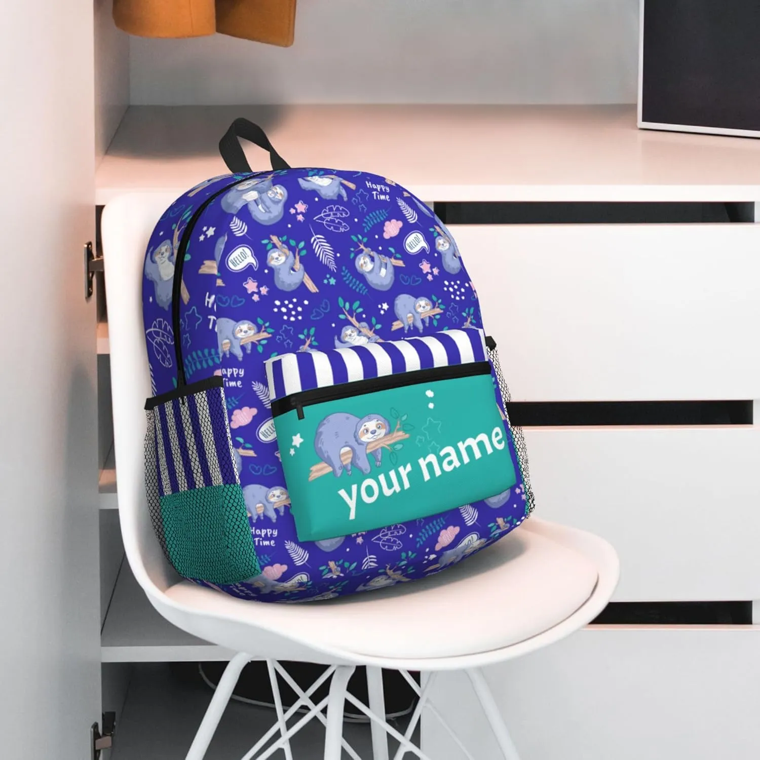 J&SBGFT Custom Backpack for Boys Girls,Personalized Toddler Backpack with Name,Customization Sloth Print Kid School Backpack Cute Bookbag 15in
