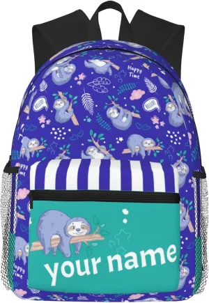 J&SBGFT Custom Backpack for Boys Girls,Personalized Toddler Backpack with Name,Customization Sloth Print Kid School Backpack Cute Bookbag 15in