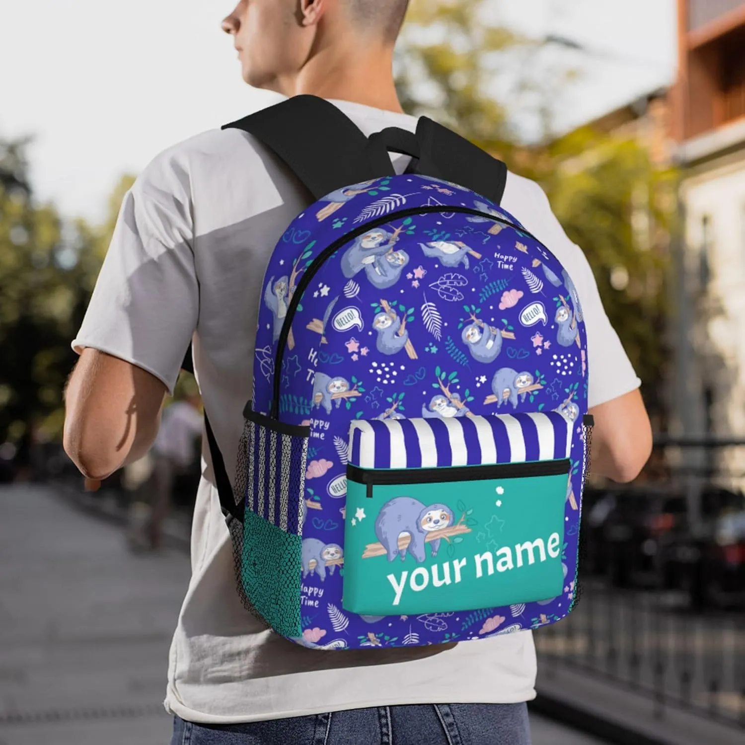 J&SBGFT Custom Backpack for Boys Girls,Personalized Toddler Backpack with Name,Customization Sloth Print Kid School Backpack Cute Bookbag 15in