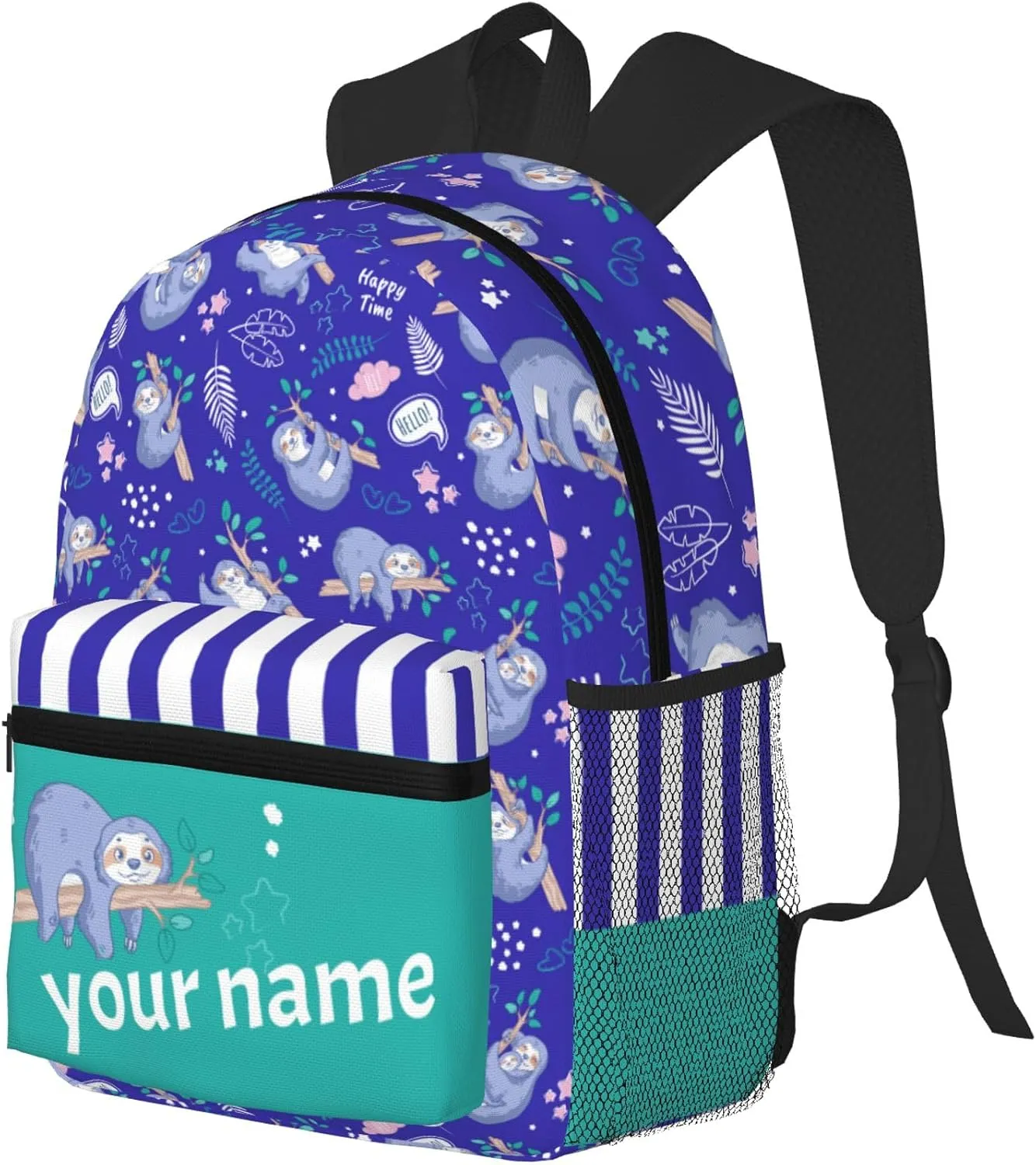 J&SBGFT Custom Backpack for Boys Girls,Personalized Toddler Backpack with Name,Customization Sloth Print Kid School Backpack Cute Bookbag 15in