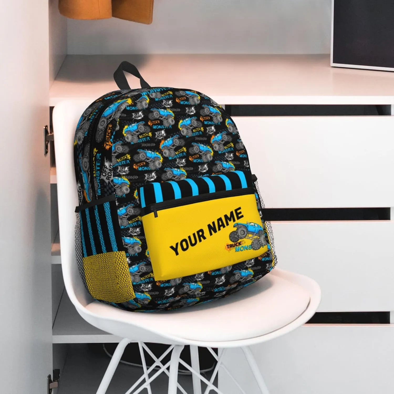 J&SBGFT Custom Backpack for Boys Girls,Personalized Toddler Backpack with Name,Customization Truck Print Kid School Backpack Cute Bookbag 15in