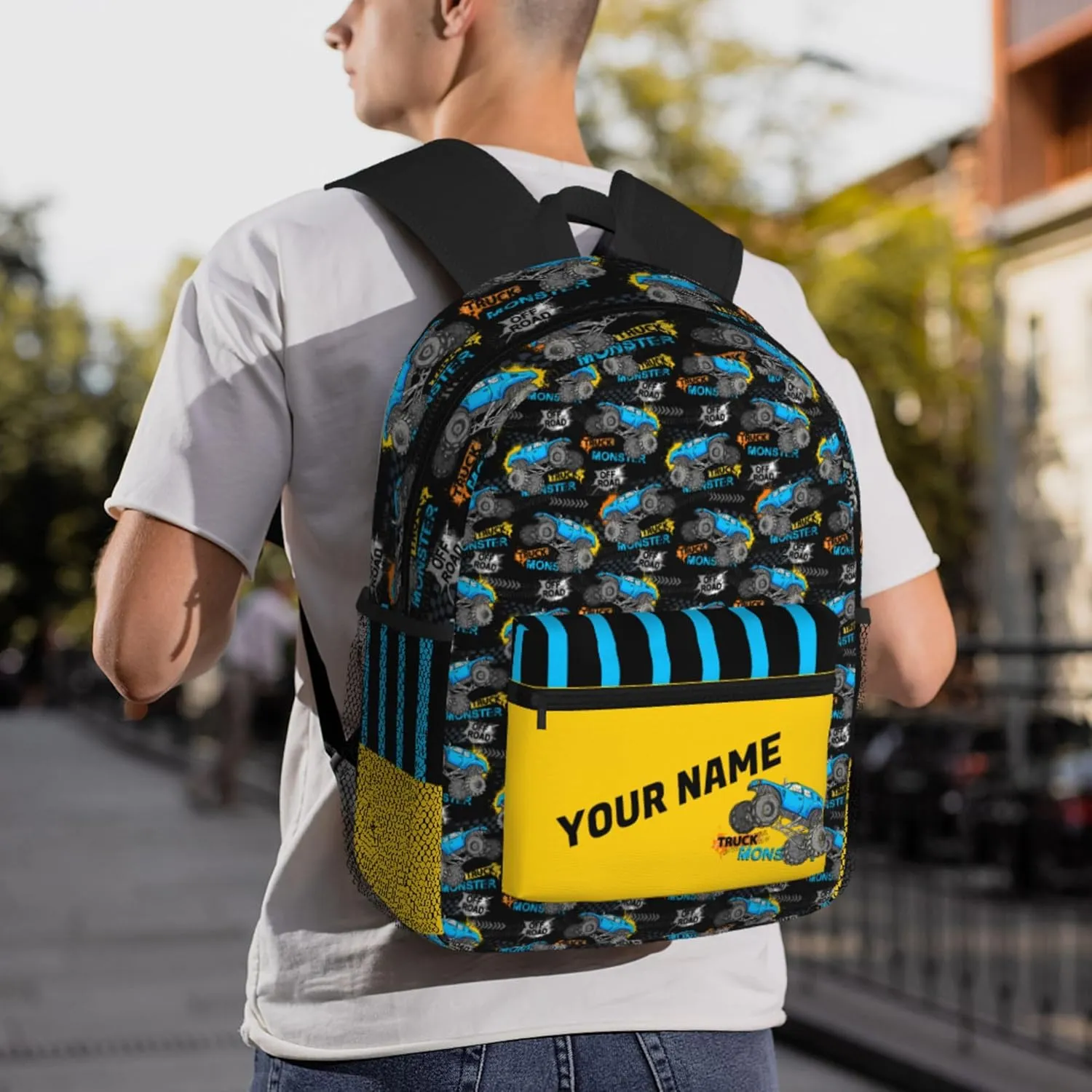 J&SBGFT Custom Backpack for Boys Girls,Personalized Toddler Backpack with Name,Customization Truck Print Kid School Backpack Cute Bookbag 15in