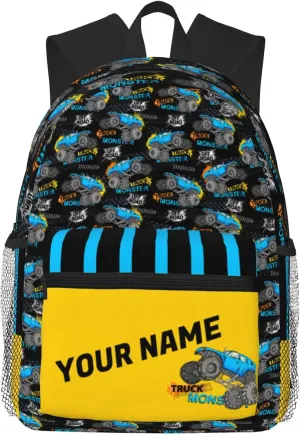 J&SBGFT Custom Backpack for Boys Girls,Personalized Toddler Backpack with Name,Customization Truck Print Kid School Backpack Cute Bookbag 15in