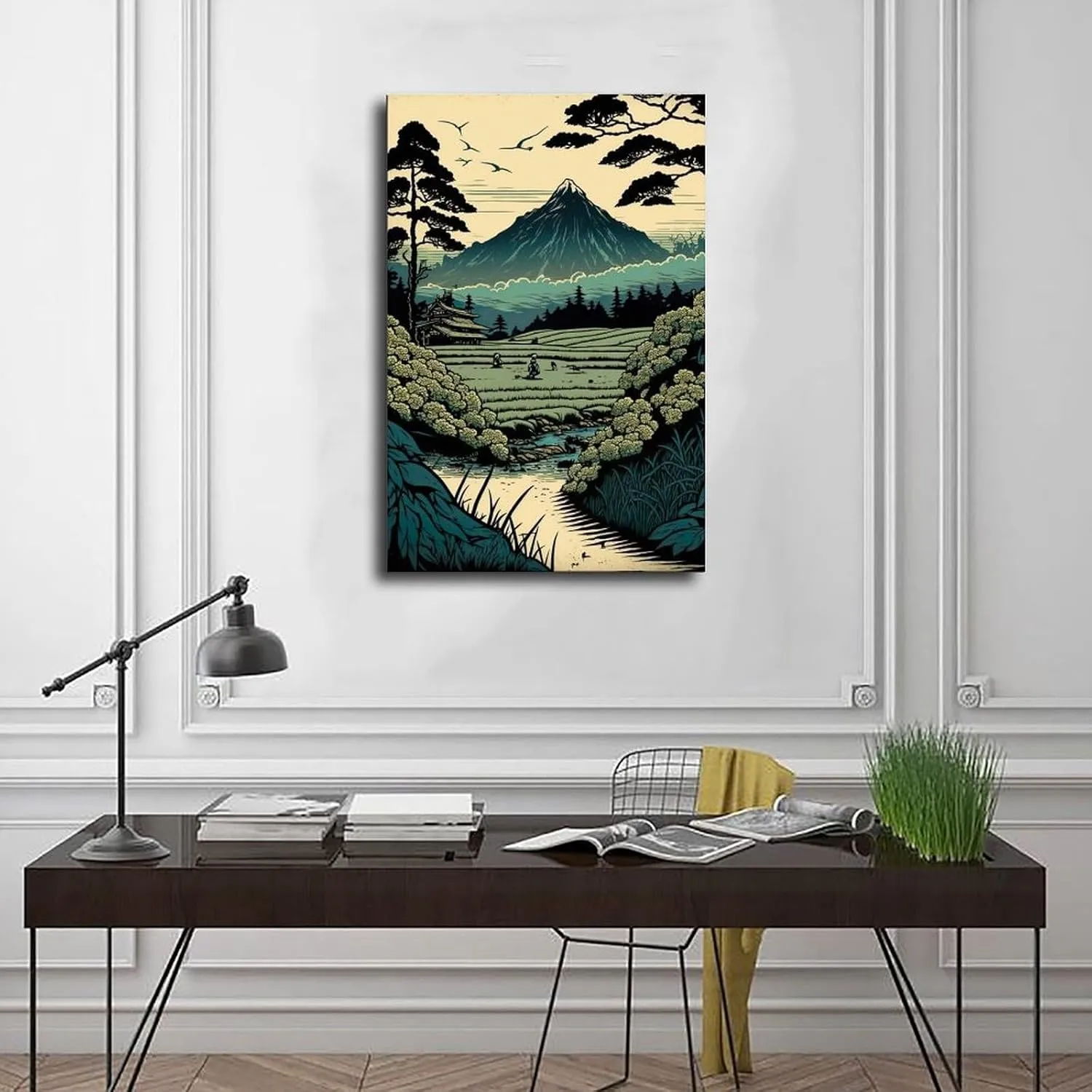 Japanese Rice Field Mural with Asian Architecture And Rural Scenery - Japanese Scenic Spots Canvas Poster Wall Art Decor Print Picture Paintings for Living Room Bedroom Decoration Unframe: Unfram
