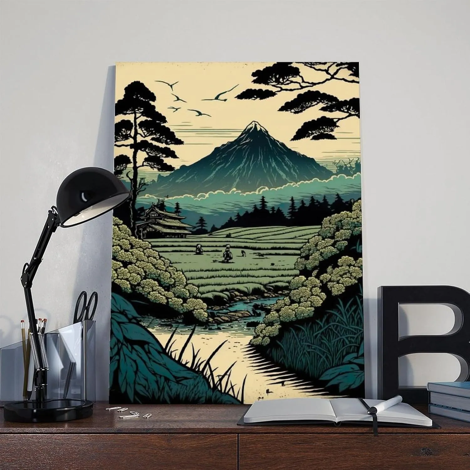 Japanese Rice Field Mural with Asian Architecture And Rural Scenery - Japanese Scenic Spots Canvas Poster Wall Art Decor Print Picture Paintings for Living Room Bedroom Decoration Unframe: Unfram