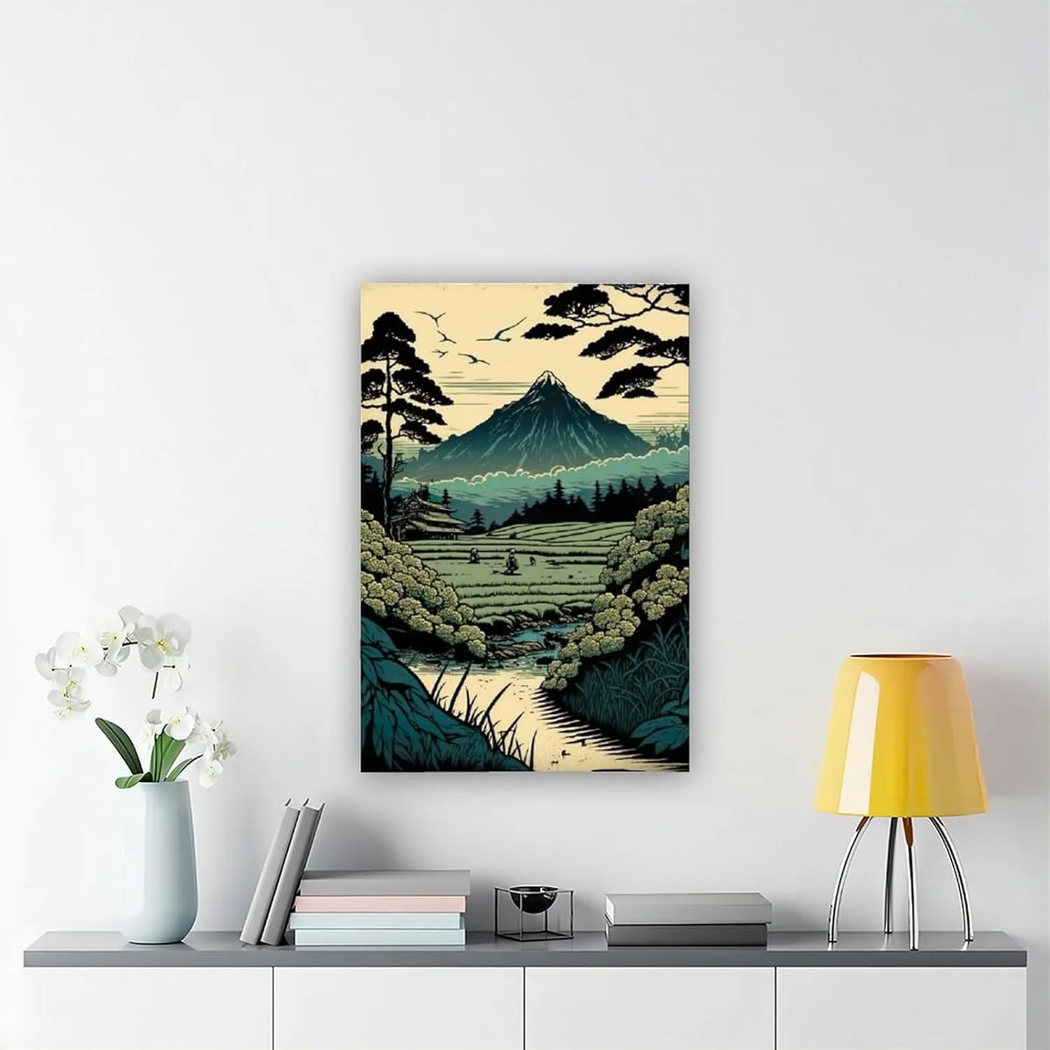Japanese Rice Field Mural with Asian Architecture And Rural Scenery - Japanese Scenic Spots Canvas Poster Wall Art Decor Print Picture Paintings for Living Room Bedroom Decoration Unframe: Unfram