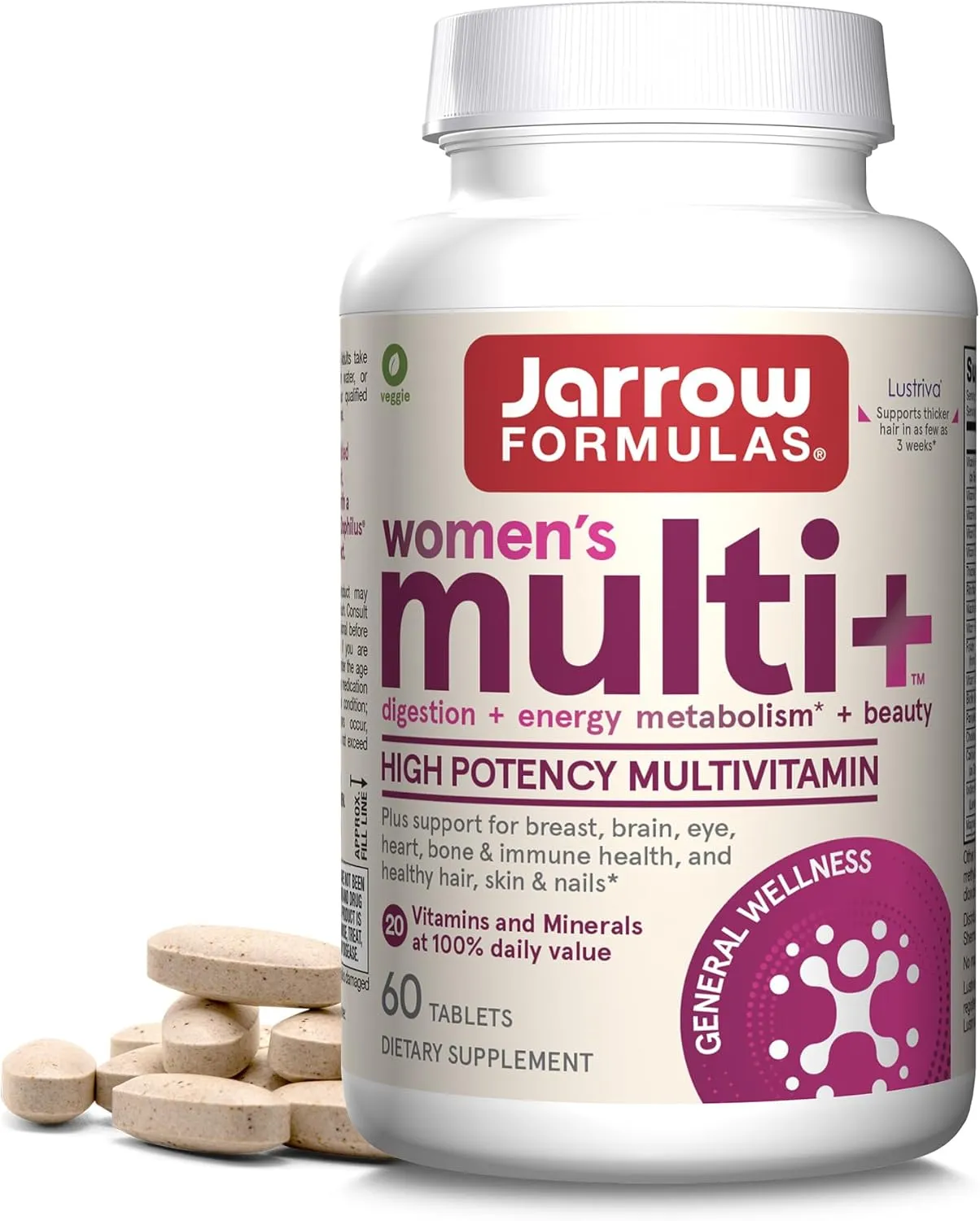 Jarrow Formulas Women's Multi  Lustriva Hair Growth for Women, Vitamin A, D, Zinc & Lutein, 60 Tablets, 30 Day Supply