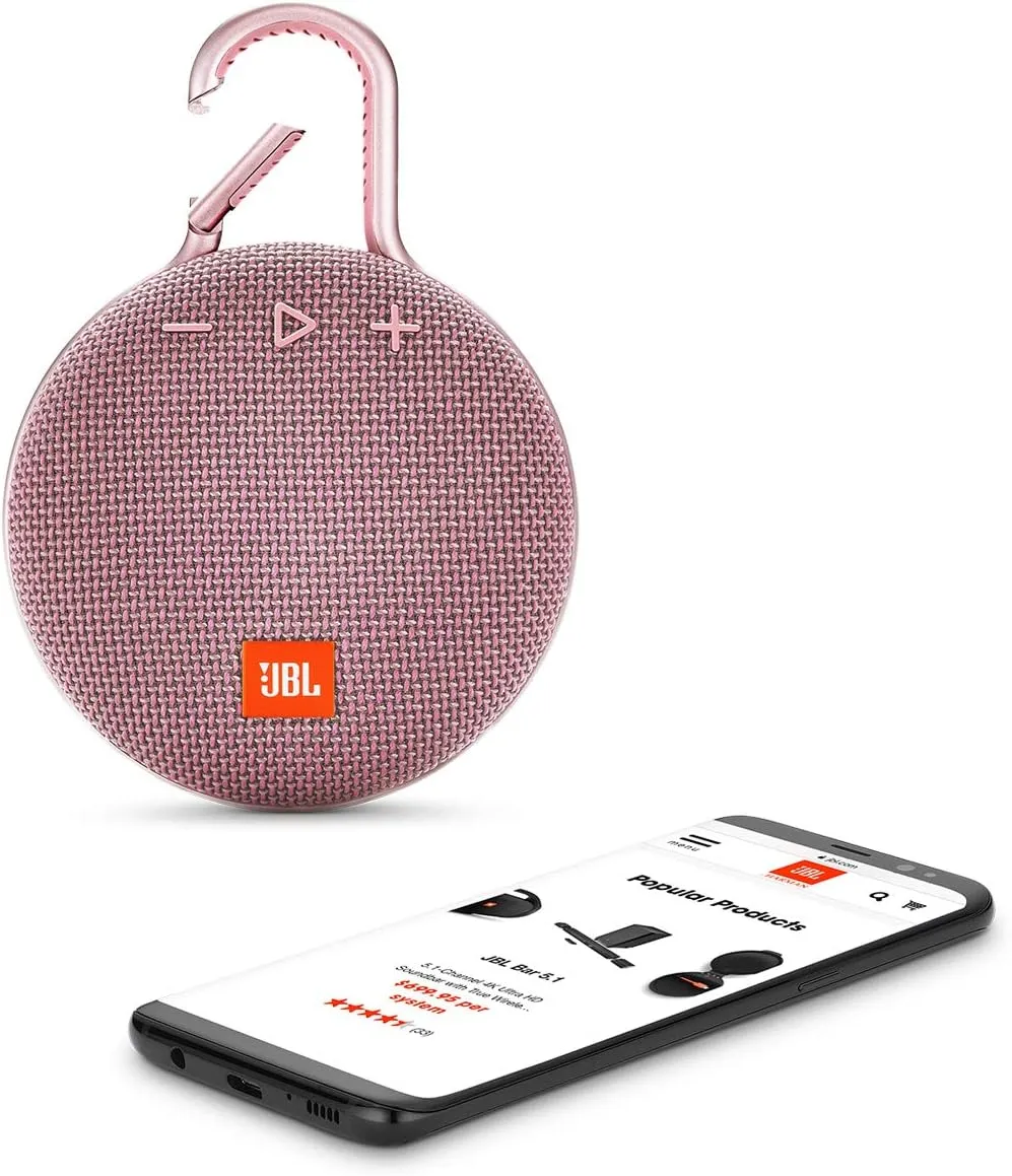 JBL Clip 3, Dusty Pink - Waterproof, Durable & Portable Bluetooth Speaker - Up to 10 Hours of Play - Includes Noise-Cancelling Speakerphone & Wireless Streaming