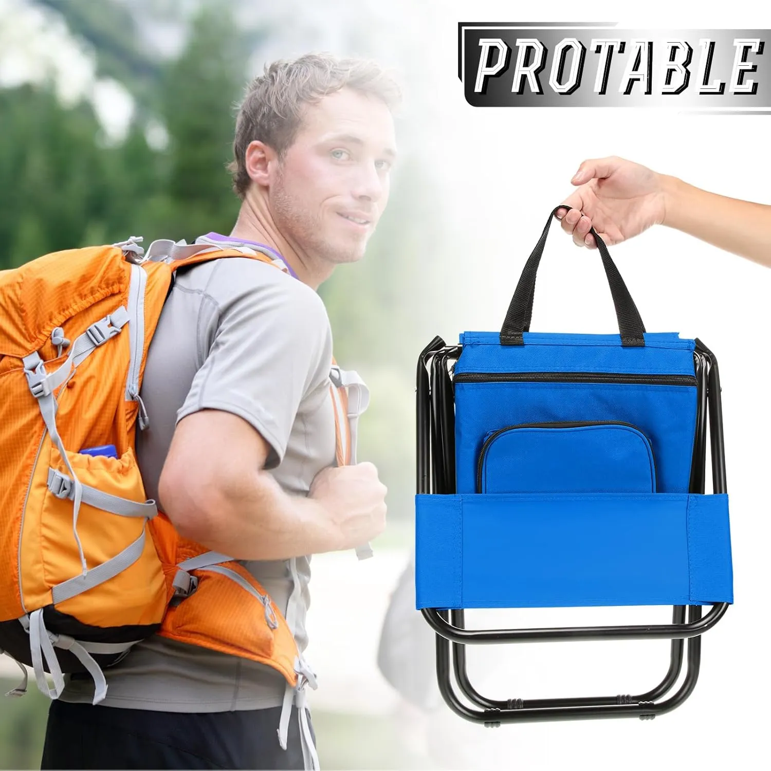 Jerify 2 Pcs Fishing Chair with Cooler Bag Multi-Function Foldable Compact Fishing Stool Hunting Chair Portable Backrest Stool with Folding Backpack for Finishing Camping Hunting Travel(Blue)