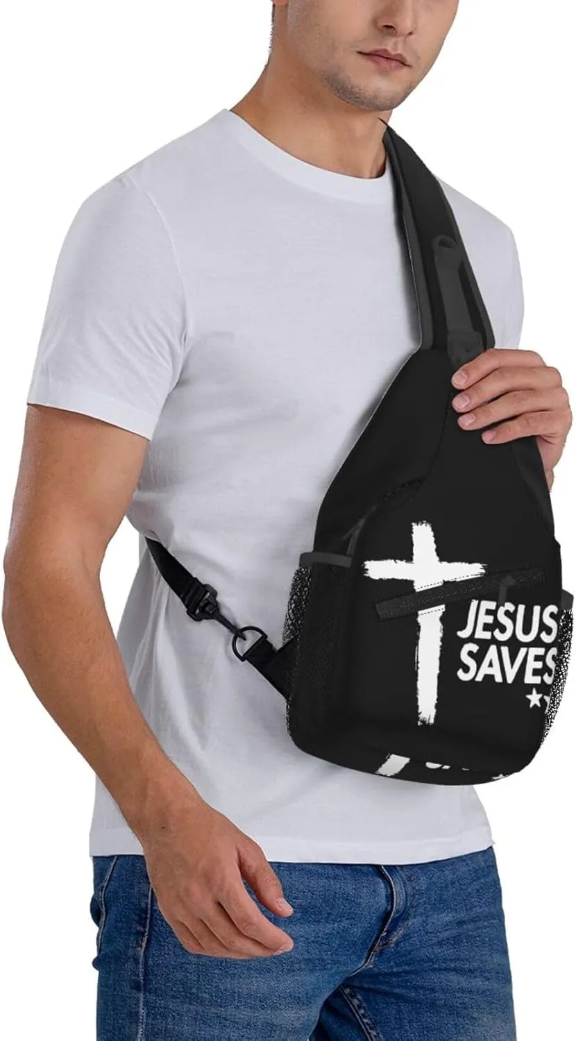 Jesus Cross Backpack for Travel Sport Running Chest Daypack Shoulder Sling Bag for Cycling Walking