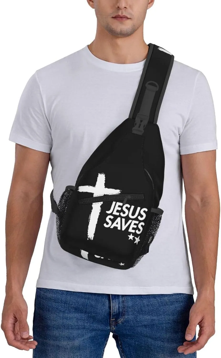 Jesus Cross Backpack for Travel Sport Running Chest Daypack Shoulder Sling Bag for Cycling Walking