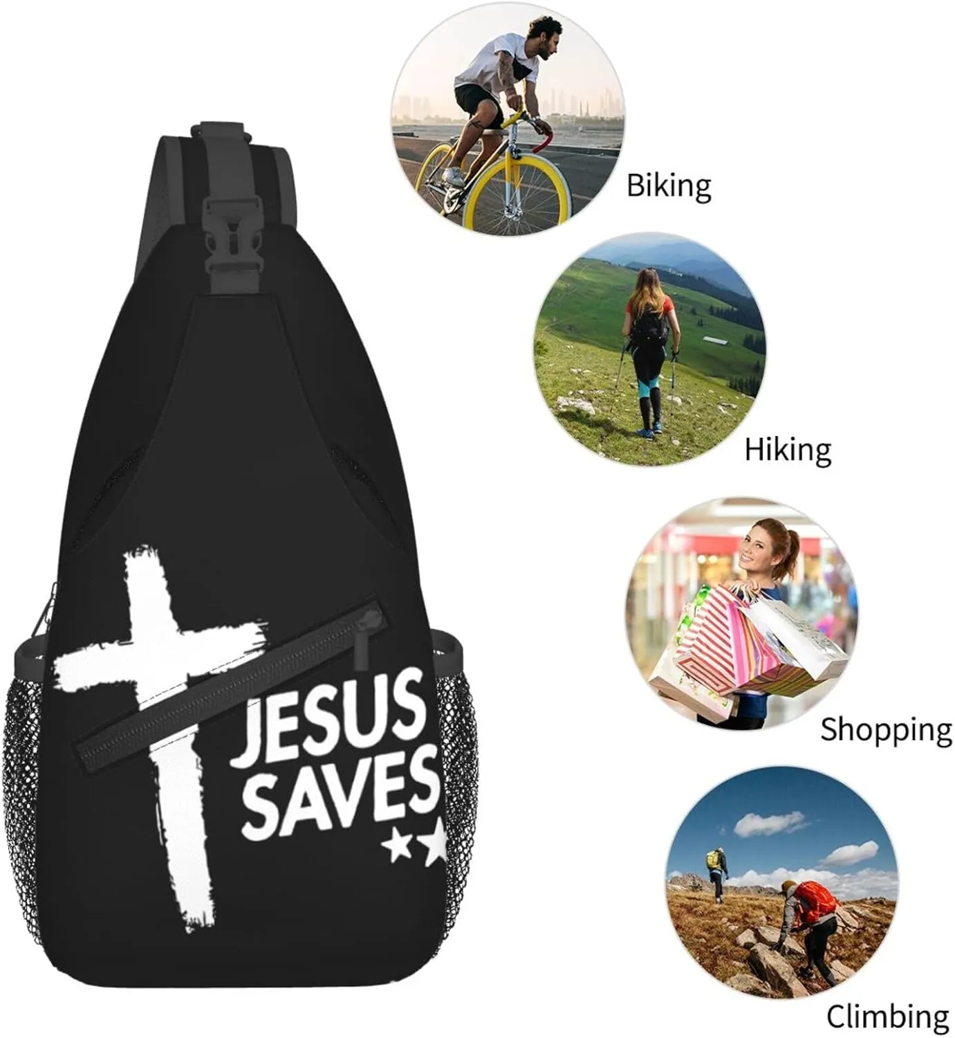 Jesus Cross Backpack for Travel Sport Running Chest Daypack Shoulder Sling Bag for Cycling Walking