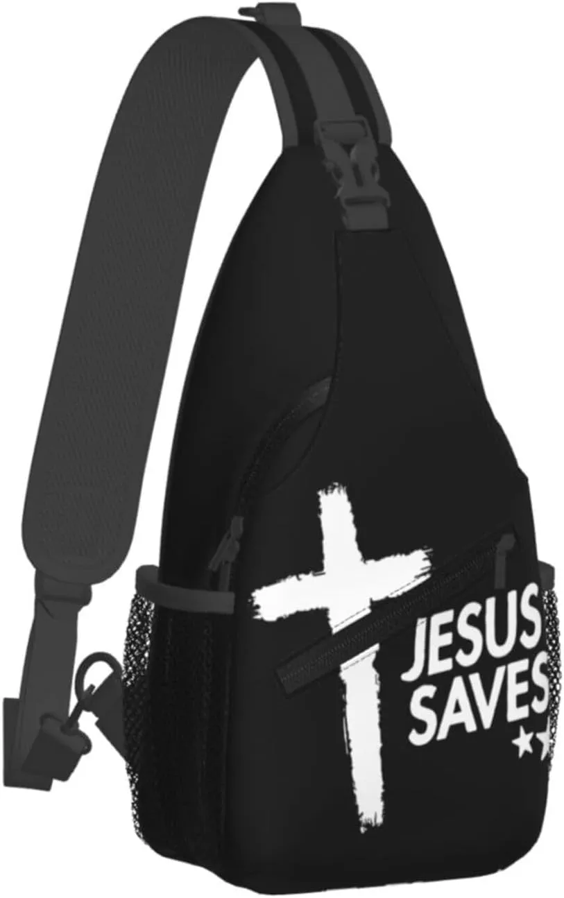 Jesus Cross Backpack for Travel Sport Running Chest Daypack Shoulder Sling Bag for Cycling Walking
