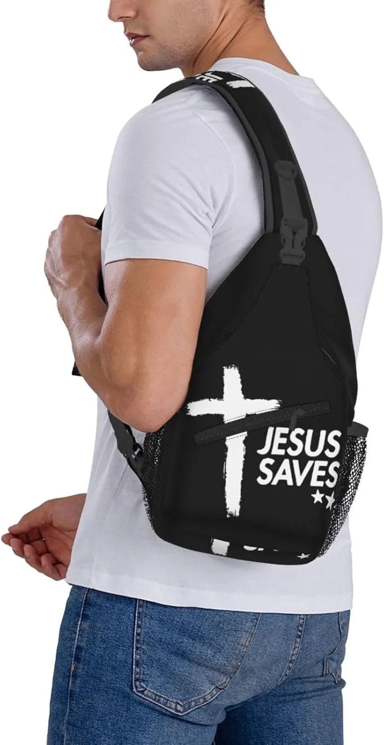 Jesus Cross Backpack for Travel Sport Running Chest Daypack Shoulder Sling Bag for Cycling Walking