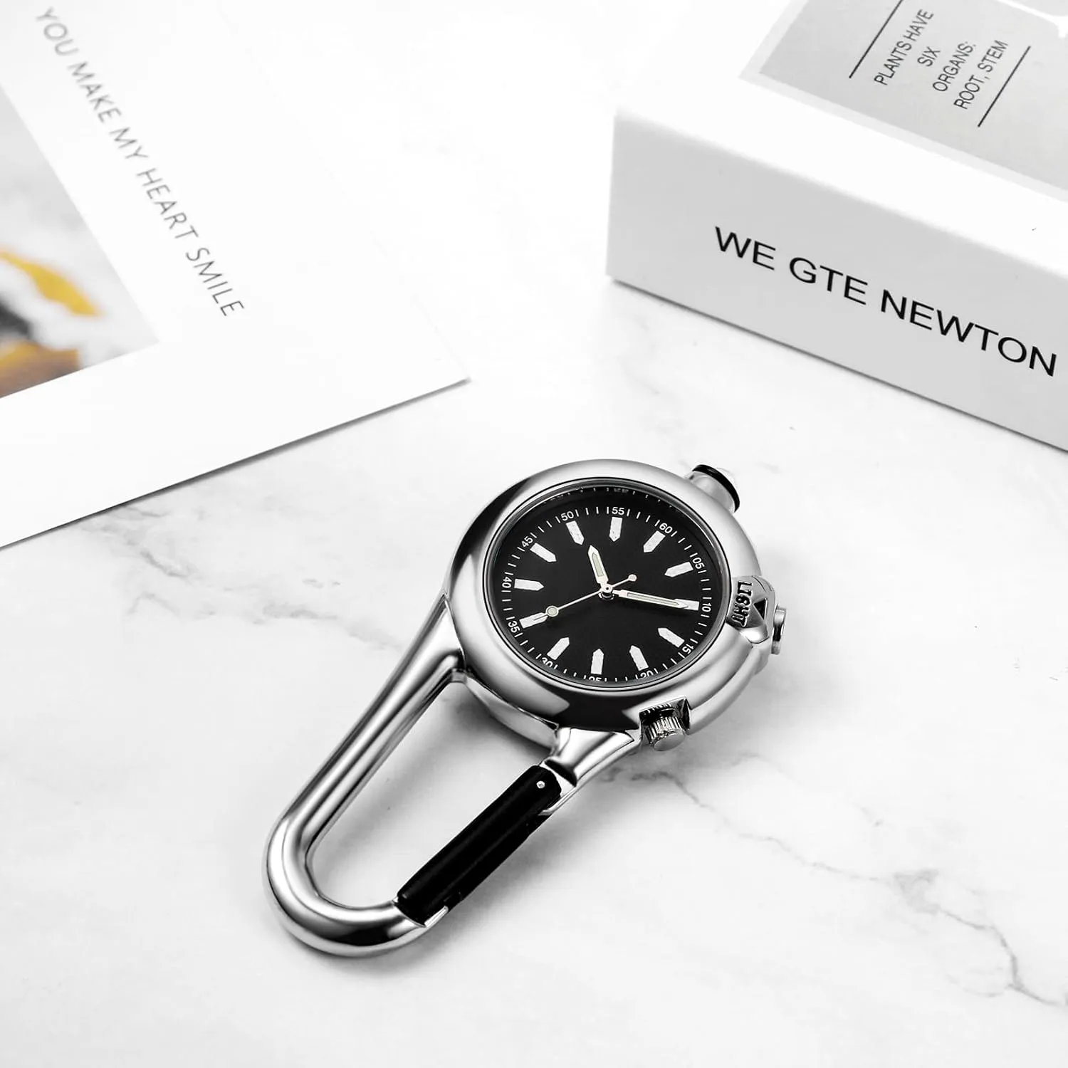 JewelryWe Men Women Clip-on Quartz Watch Luminous Face Glow in The Dark Backpack Buckle Belt fob Watch for Rock Climbing Doctors Nurses Chefs
